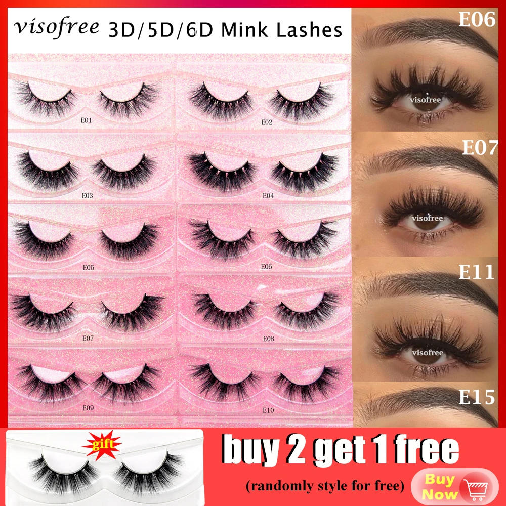 Visofree Mink Eyelashes Natural False Eyelashes Fake Eye Lashes Long Makeup 3D Mink Lashes Extension Eyelash Makeup for Beauty