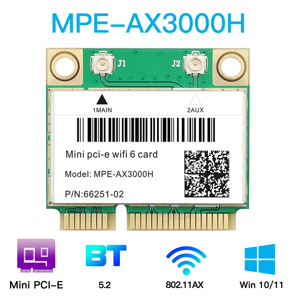 2974Mbps Wifi 6 Dual Band Wireless Half Mini PCI-E Network Wlan Wifi Card Bluetooth 5.0 802.11ax/ac 2.4Ghz/5Ghz Adapter MU-MIMO