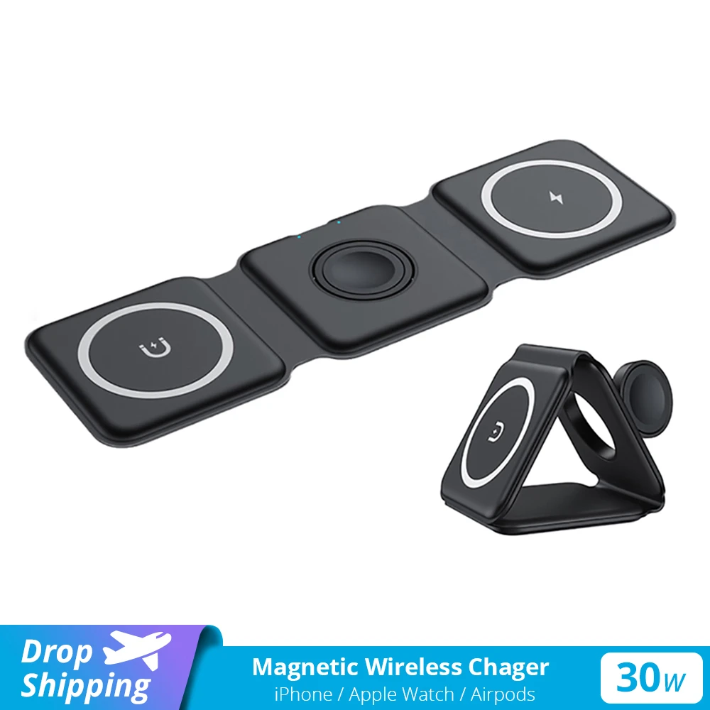 3 in 1 Foldable Magnetic Wireless Charger For iPhone 13/12 Pro/XS/X/8 Plus QI 15W Wireless Charging Pad For Airpods Pro/iWatch