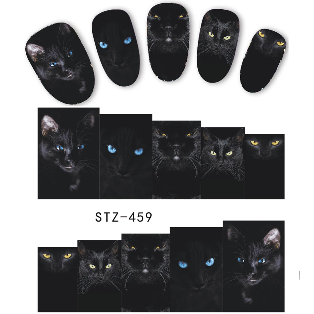 1 Sheet Animal Black Cat Designs Nail Art Stickers Water Transfer Nail Tips Decal DIY Accessory Beauty Nail Decorations LASTZ459