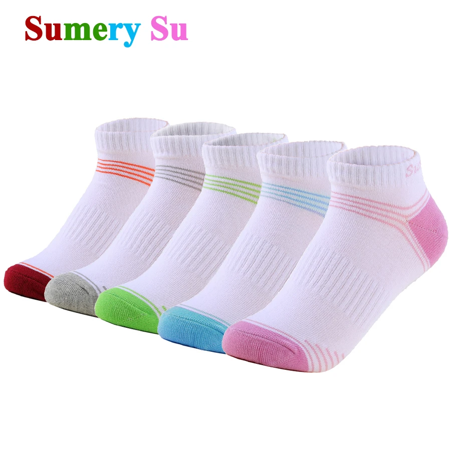 Running Socks Women Casual Ankle Outdoor Daily Wear Cotton Colorful Stripe Sports White Short 5 Colors