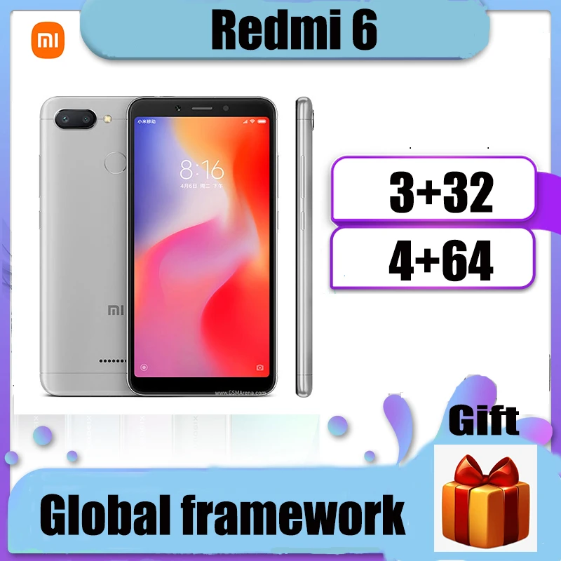 smartphone Xiaomi Redmi 6 Googleplay Google Market Global Framework Face Unlocking 3350mAh Battery Helio P22 5.45 inch screen