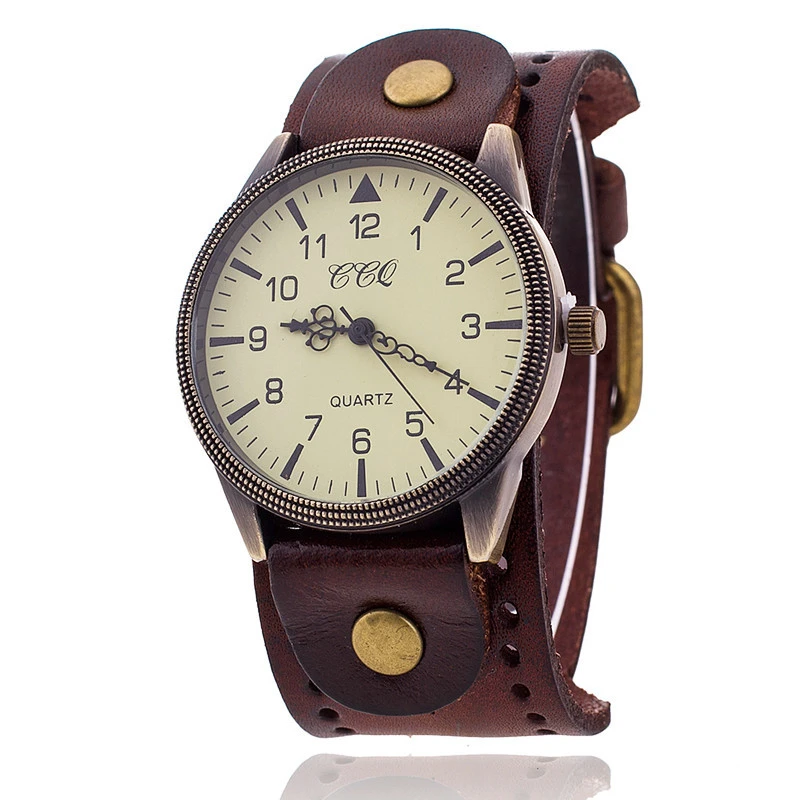 CCQ Vintage Cow Leather Bracelet Watch High Quality Antique Women Wrist Watch Luxury Quartz Watch Relogio Feminino