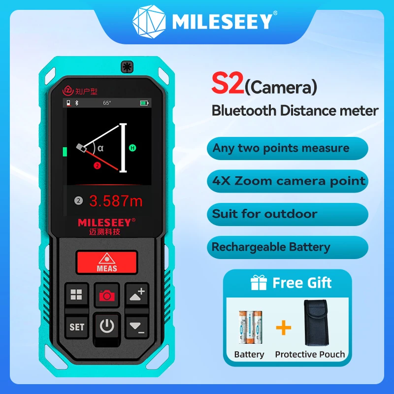 Mileseey Outdoor Laser Distanc Meter Professional Laser Meter Bluetooth Rangefinder 200M Laser Tape Measure with Camera