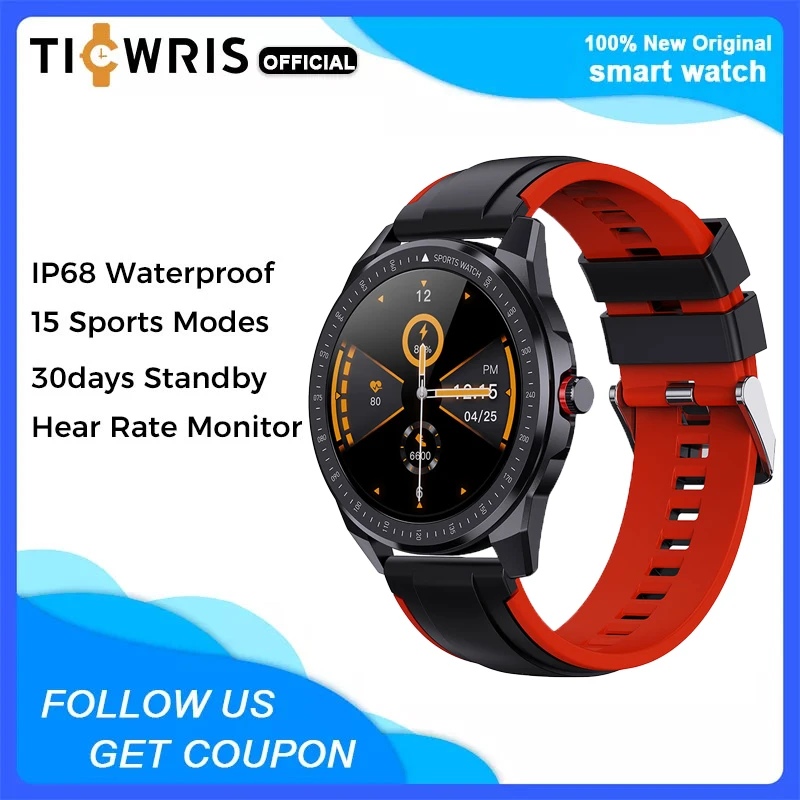 TICWRIS RS 1.3 inch Smart Watch Single touch screen Fitness Tracker IP68 waterproof Heart Rate Sleep Monitor sport Men watch