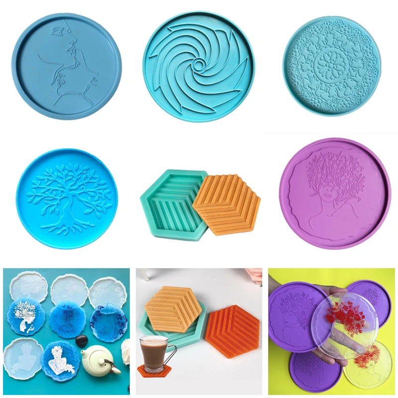 DIY Round Coaster Silicone Molds for Resin Tea Mat Coaster Molds for Resin Casting Mold Diameter 11cm/10cm Colors Random