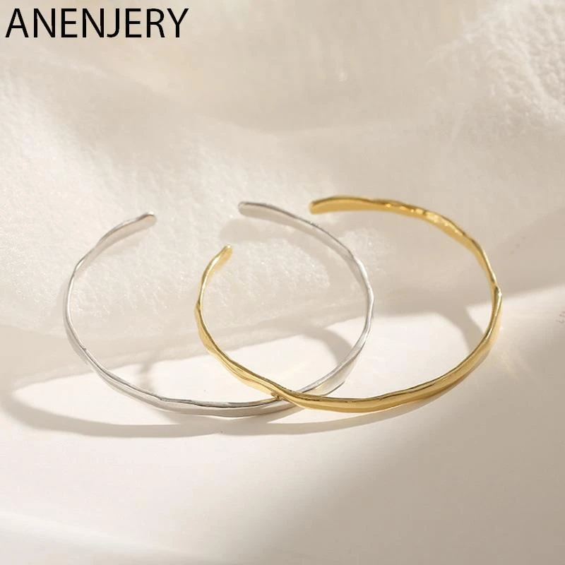 925 Sterling Silver Irregular Open Cuff Bracelet for Women Men High Polish Bangle Jewelry Adjustable