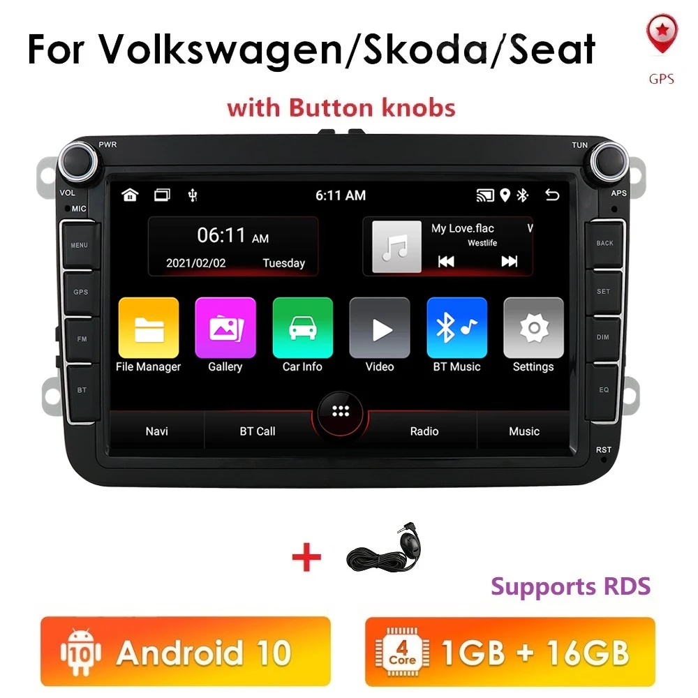 2 Din Android 10 Car Radio Player GPS Navi for Volkswagen VW Golf Passat B6 Touran Polo Sedan Tiguan Jetta Car Video Multimidia