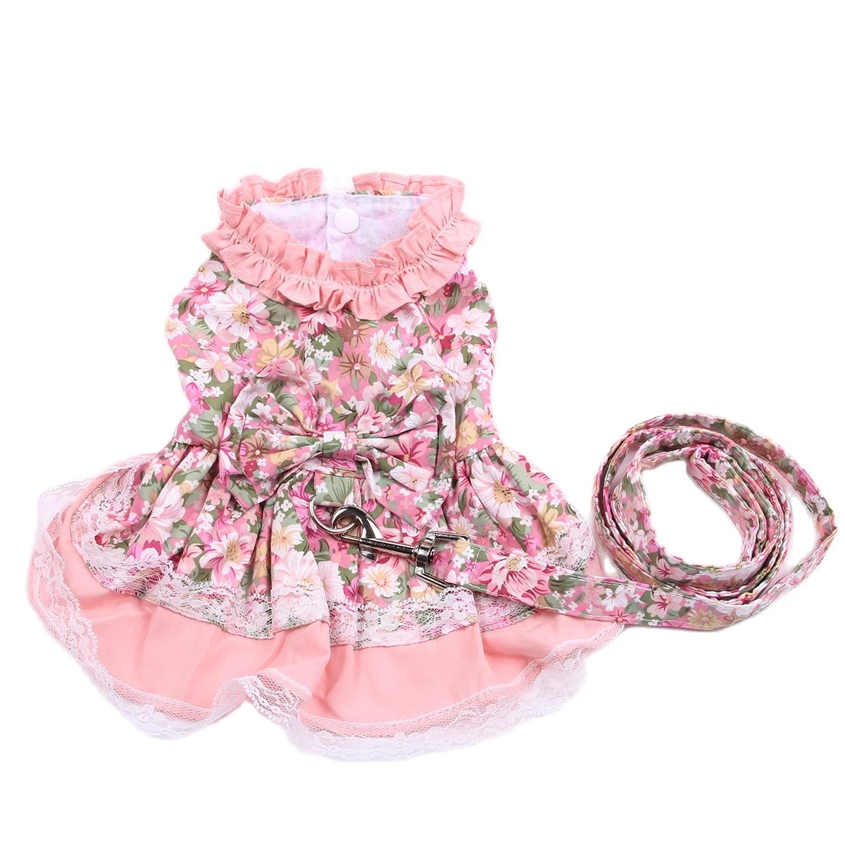 New Dog Cat Dress Shirt Floral&Bow with Matching Dog Leash Pet Puppy Skirt  Spring/Summer clothes apparel 5 sizes 2 Colours
