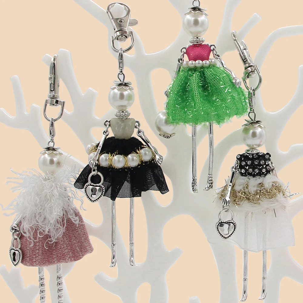 YLWHJJ brand Doll baby Handmade Cute black keychain for Women Car Pendant hot Girl Statement fashion Jewelry hot Bag key chains
