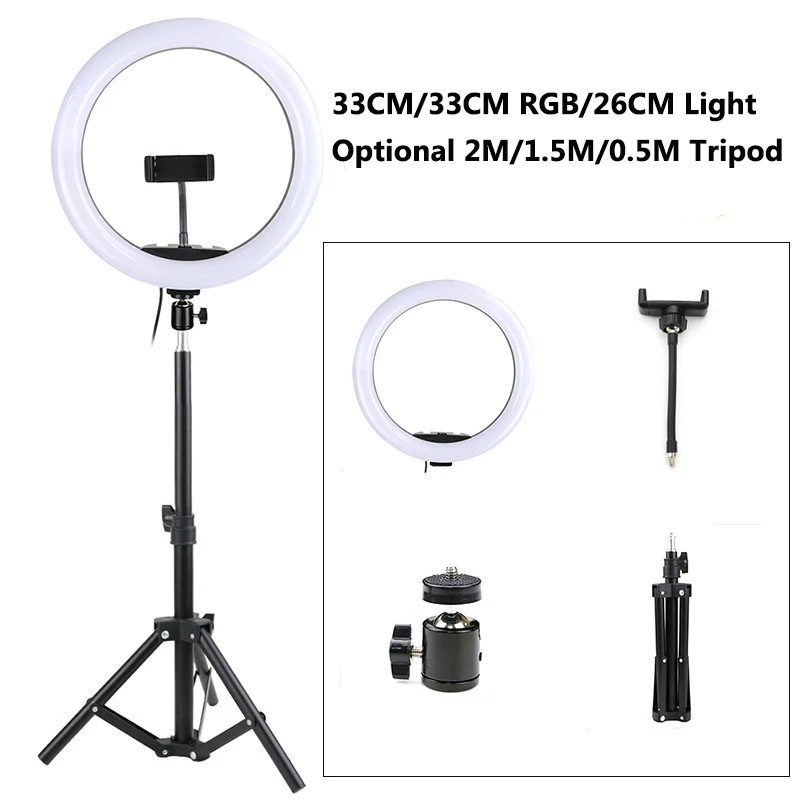 33CM 26CM LED Selfie Ring Light Photography light Warm Cold Lamp With Tripod 2m 1.6m Dimmable USB Ringlight For TikTok Youtube