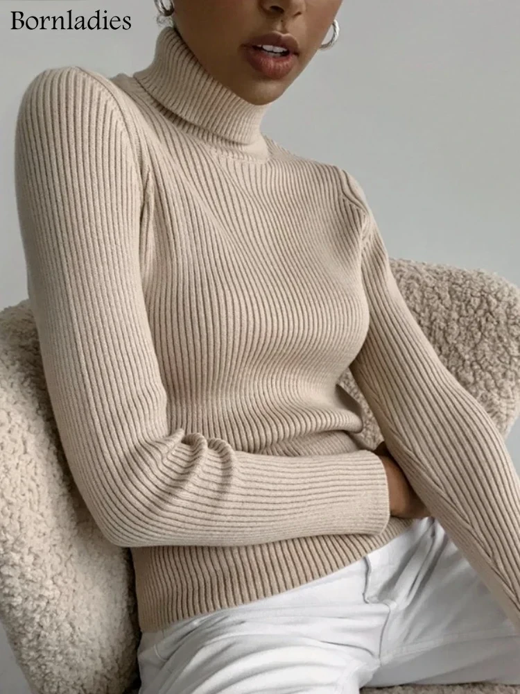 Bornladies 2021 Basic Turtleneck Women Sweaters Autumn Winter Tops Slim Women Pullover Knitted Sweater Jumper Soft Warm Pull
