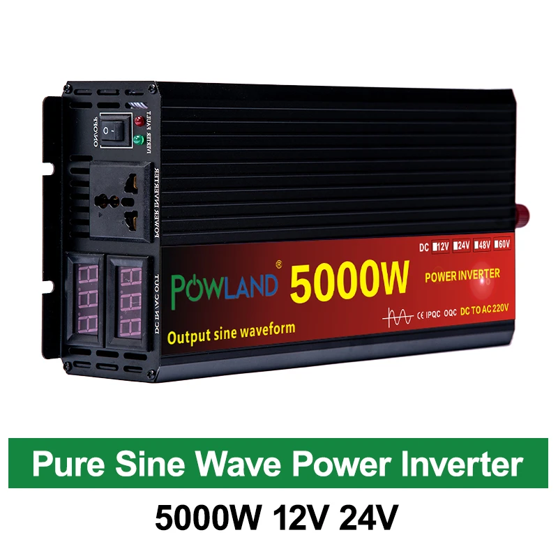 12V/24V 220V 2000/3000/4000W Pure Sine Wave Power Inverter Voltage transformer DC12V to AC 220V Converter+2 LED Display