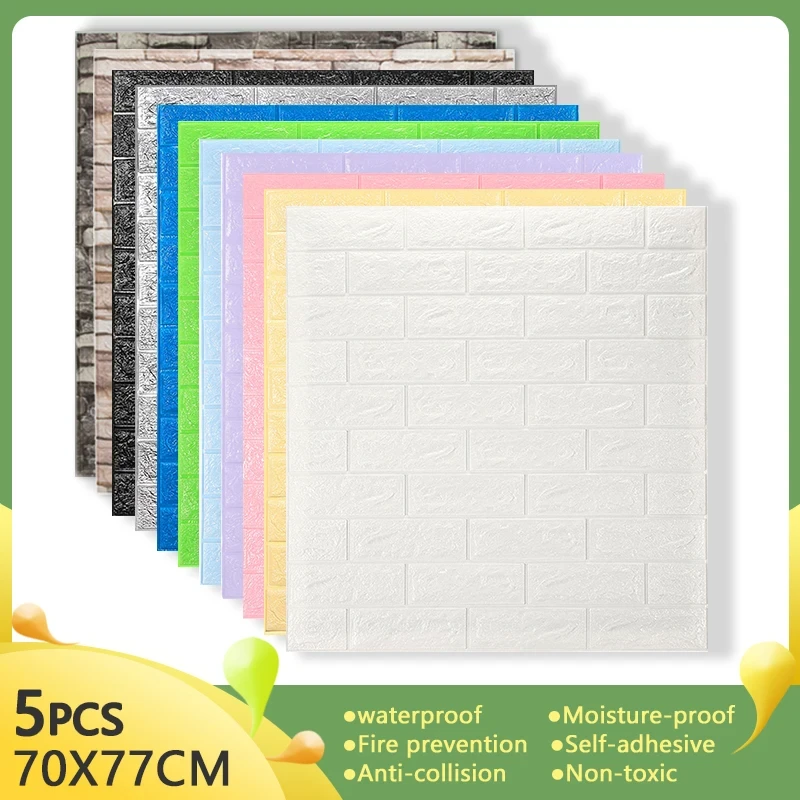 12pcs Brick Foam Panels 3D Wall Stickers Self-adhesive DIY Embossed Stone Wallpaper Home Decor Living Room Kitchen Decoration