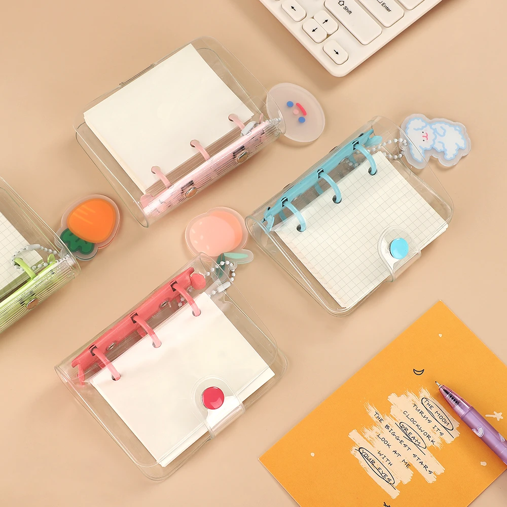 Cute Transparent 3 Ring Mini Loose-leaf Notebook Student Portable Hand Book Ring Binder Kawaii School Supplies Stationery