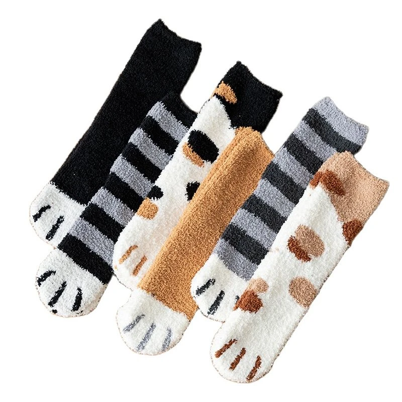 New Cotton Socks Winter Funny Print Cat Paw Warm Socks Kawaii Cute Casual Happy Fashion Designer Socks For Men Women