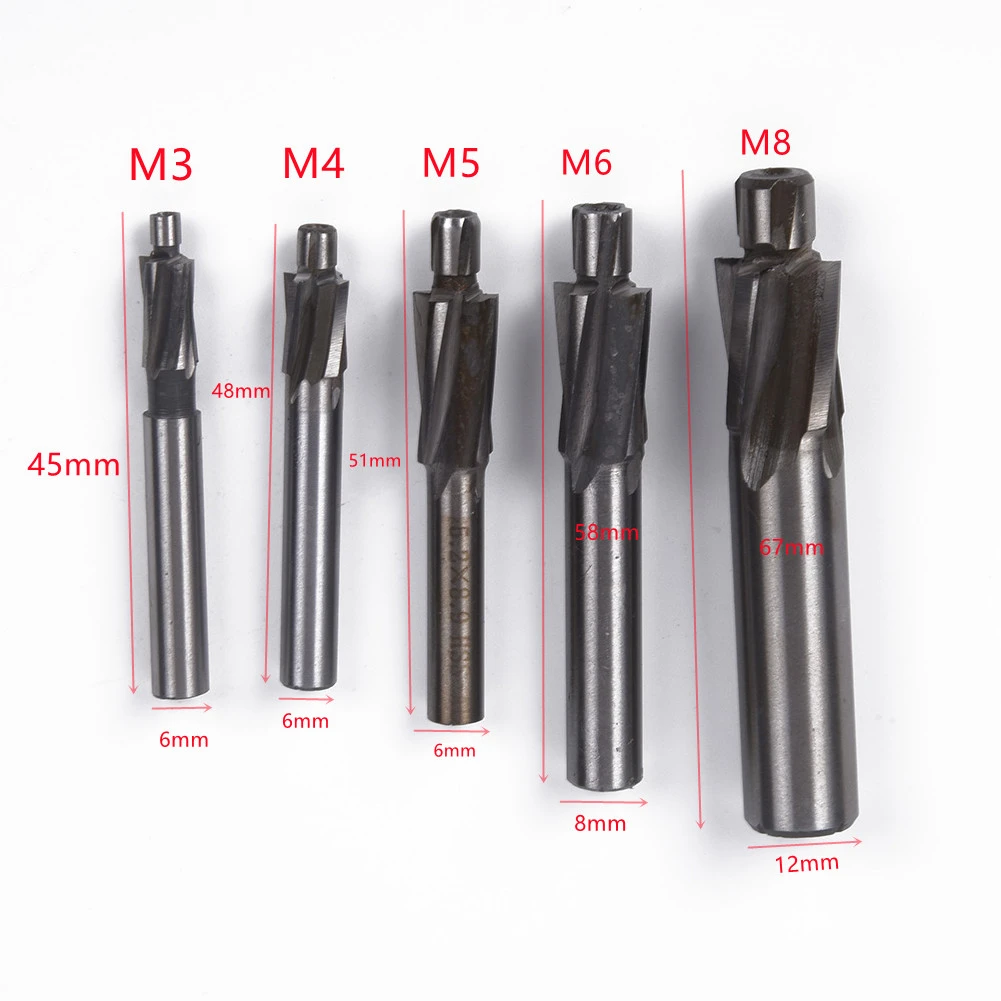 5pcs 4 Flutes HSS Counterbore End Mill M3-M8 Cutter Pilot Slotting Tool Milling Cutter Countersink Drill Bits