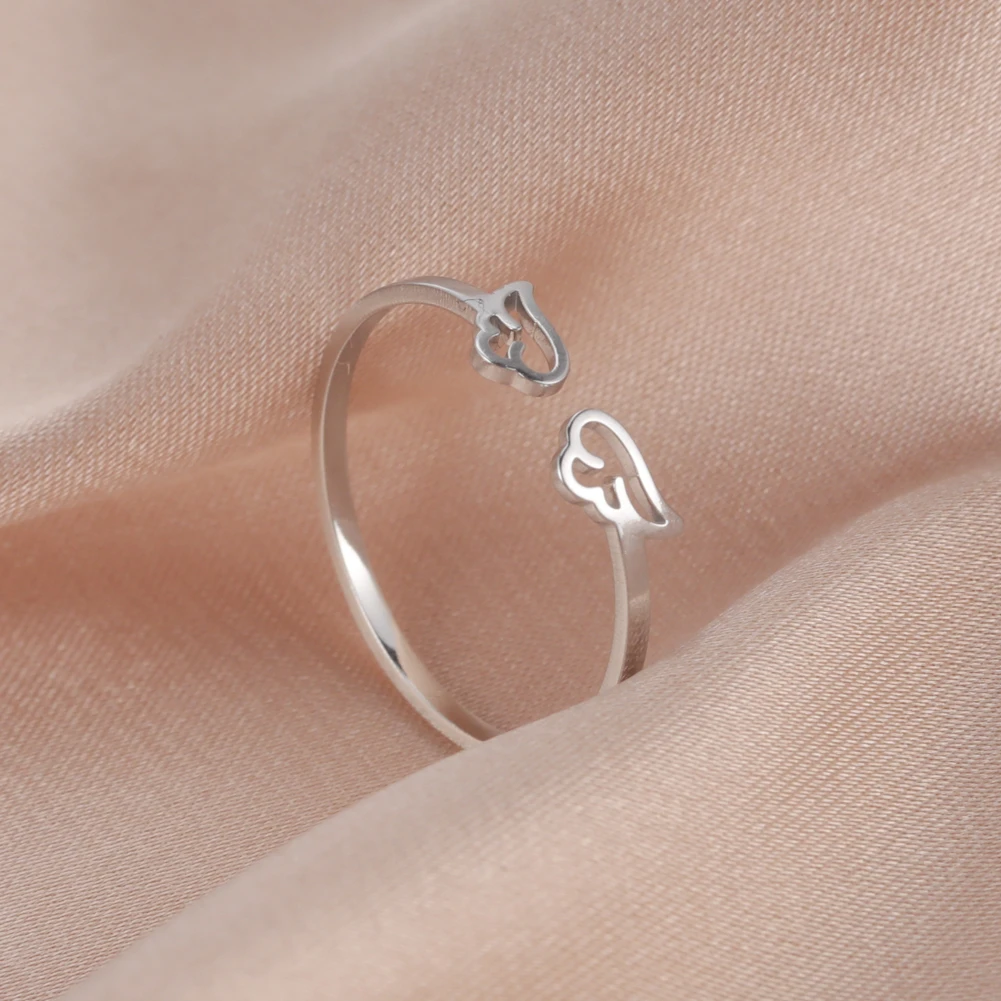 COOLTIME Adjustable Angel Wings Cute Ring Stainless Steel Couple Rings for Women Fashion Jewelry Wedding Gifts Wholesale 2021