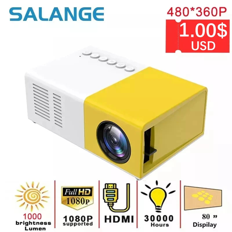 Salange YG300 Pro Projector LED 800 lumens 3.5mm Audio 320x240 Pixels HDMI USB Mini Projector Home Media Player