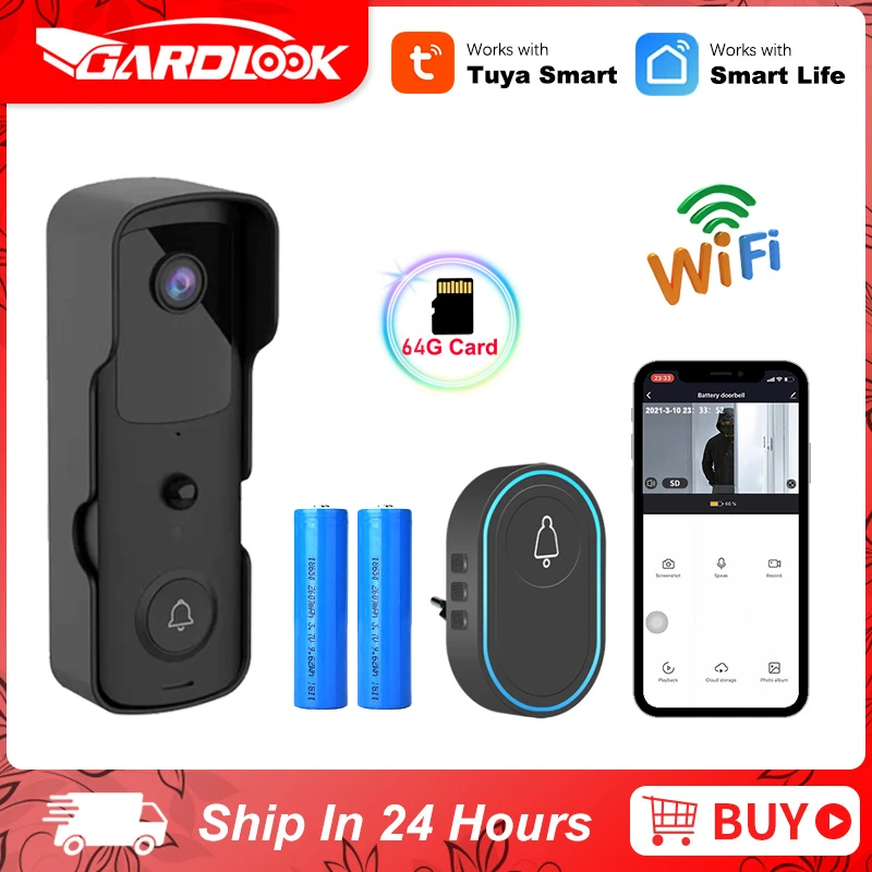Tuyasmart WiFi Doorbell Camera Video Door bell Intercom IR Alarm Wireless Security Camera Waterproof 1080P HD  Remote Monitoring