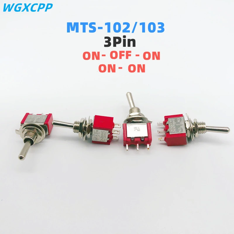 1/5Pcs MTS-102/103 Red 3Pin 6MM Rocker switch 2A 250V 5A120V ON-OFF-ON ON-ON lock Toggle Switch power switch button