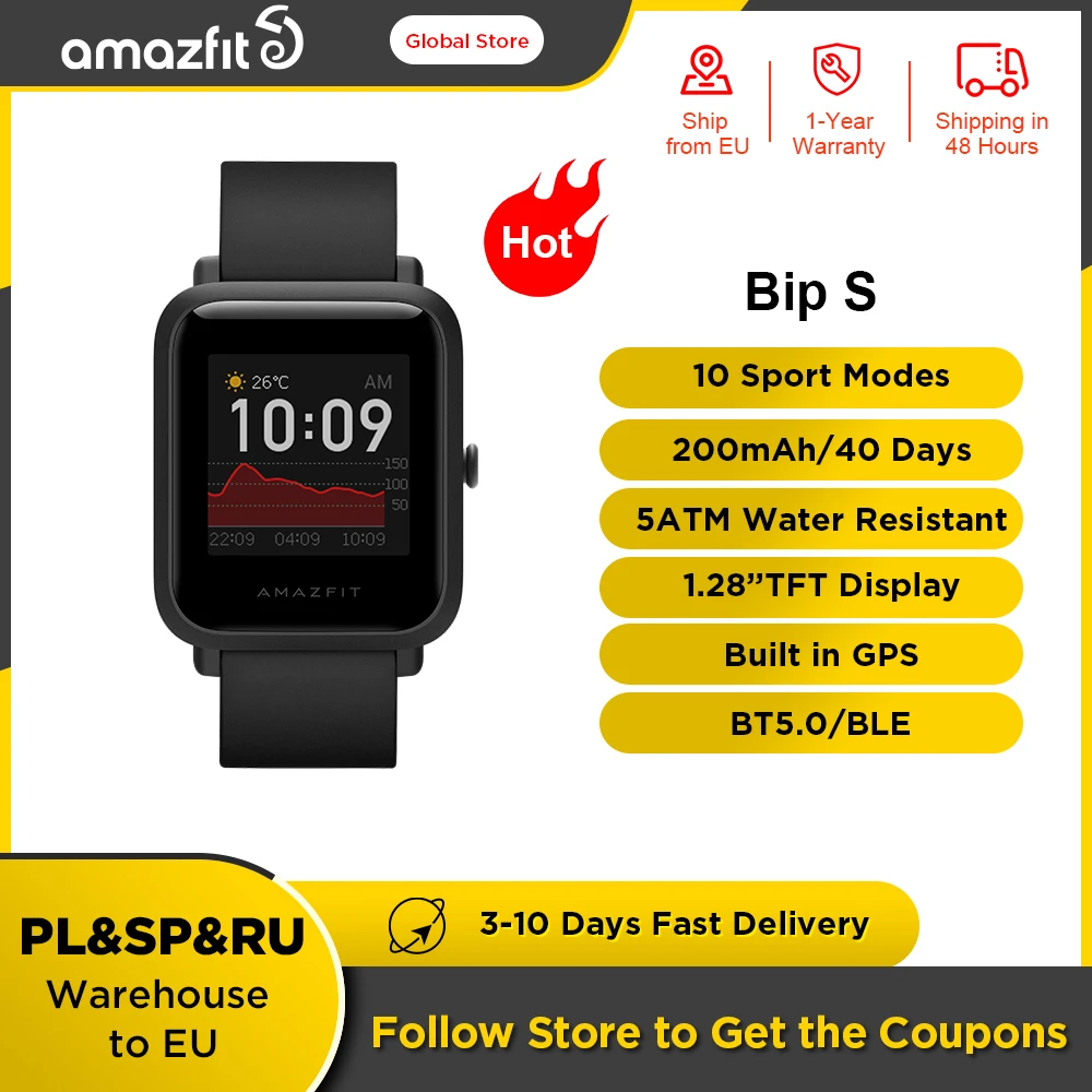 Original Amazfit Bip S Global Version Smartwatch 5ATM GPS GLONASS Bluetooth-compatible  Smart Watch for android iOS Phone