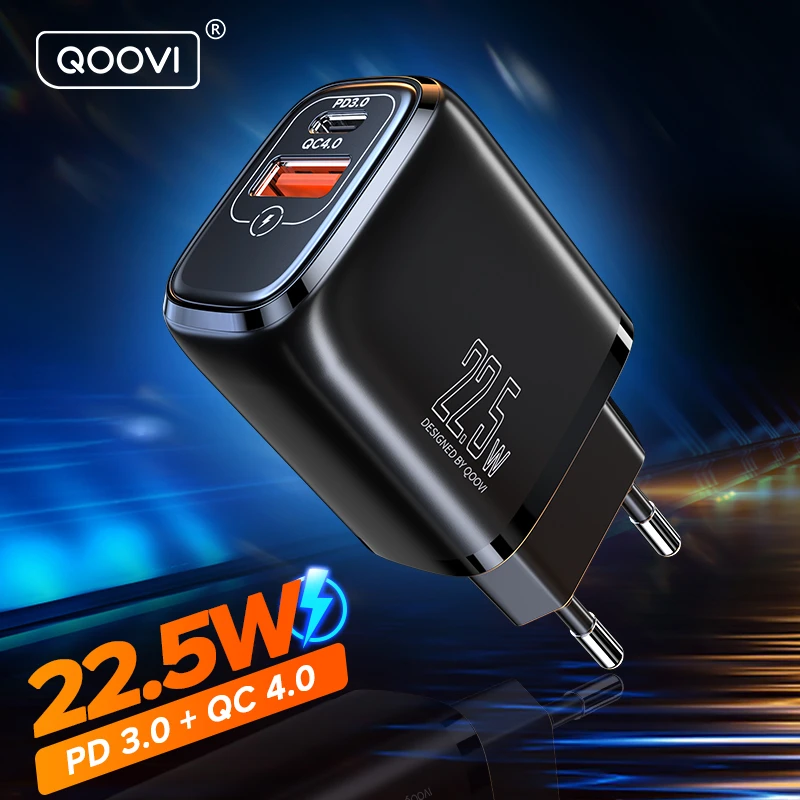 QOOVI Dual USB Type C PD 20W Charger 5A Fast Charging Wall Adapter Quick Charge 4.0 QC For iPhone 13 12 Xs Huawei Xiaomi Samsung