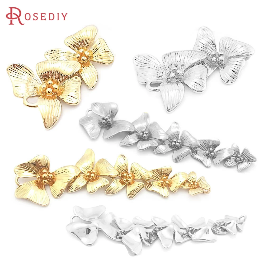 (31722)4PCS Full length 56MM 24K Champagne Gold Color Plated Brass 5 Connect Flower Charms Pendants Diy Jewelry Accessories