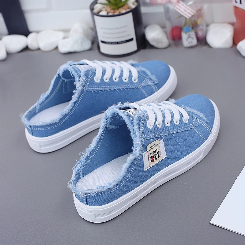 New 2021 Spring Summer Autumn Women's Canvas Shoes Flat Sneakers Platform Casual Low Upper Lace Up White Black Slippers Fashion
