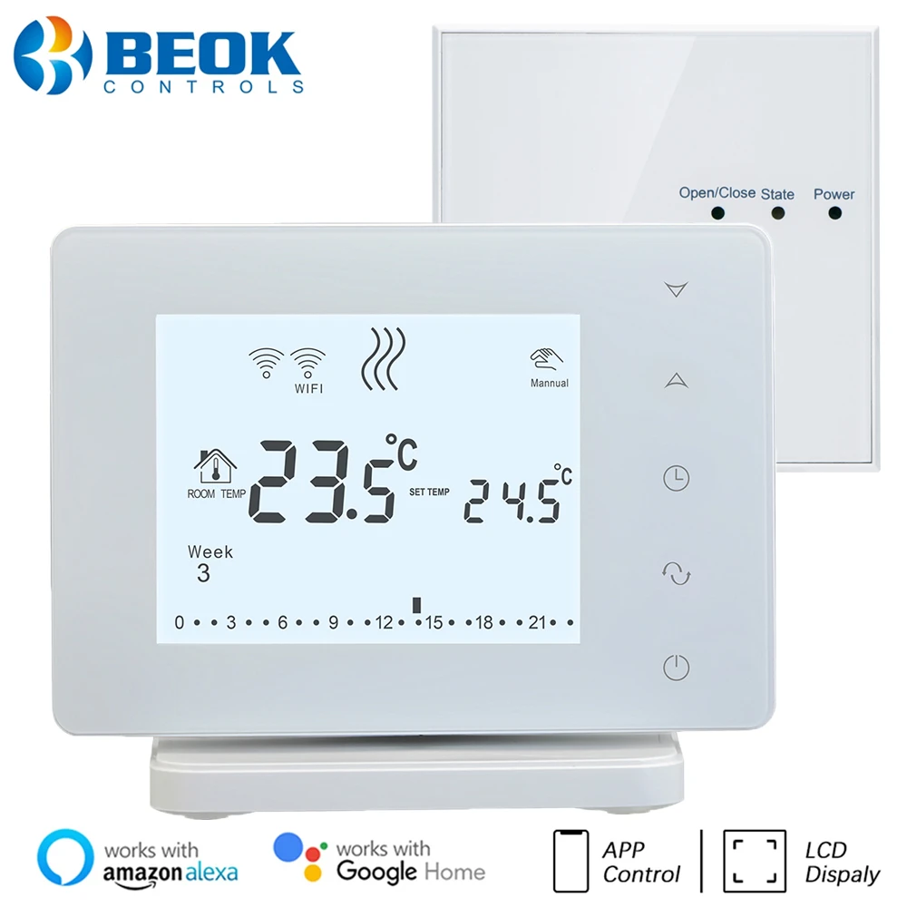 Beok RF Wireless Thermostat Wifi Smart Temperature Controller For Gas Boiler Actuator Room Heating Work With Google Home Alexa