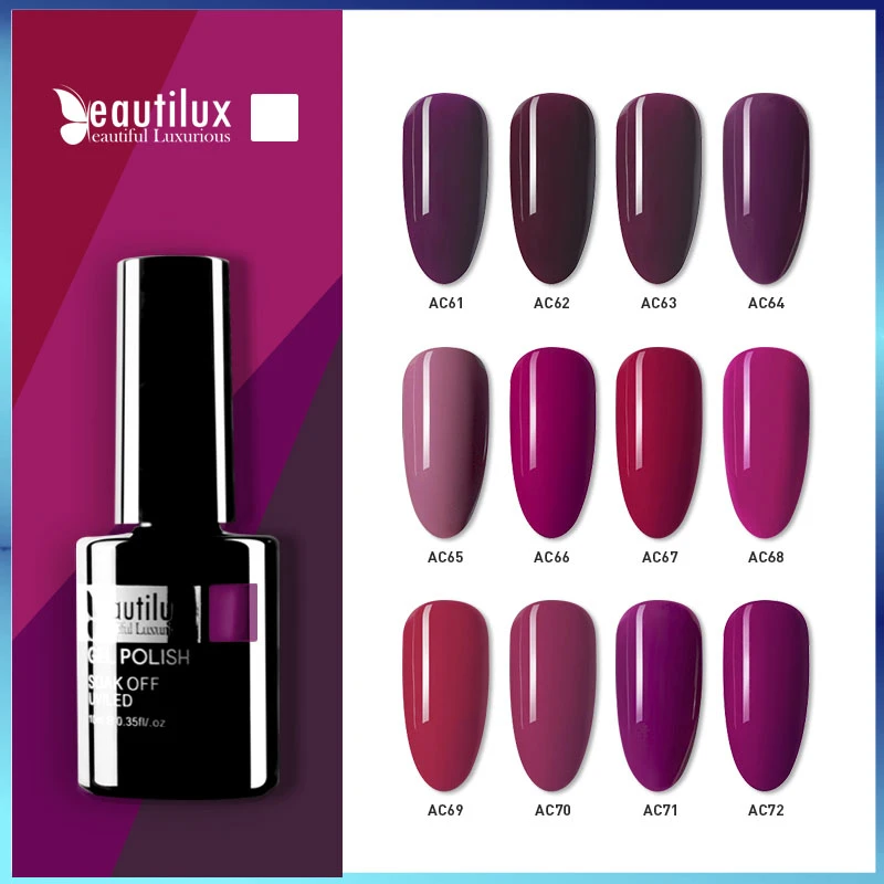 Beautilux Gel Nail Polish Magenta Wine Red Cherry Burgundy Color Gels Semi-permanent Nail Art Lacquer Vanish DIY Manicure 10ml