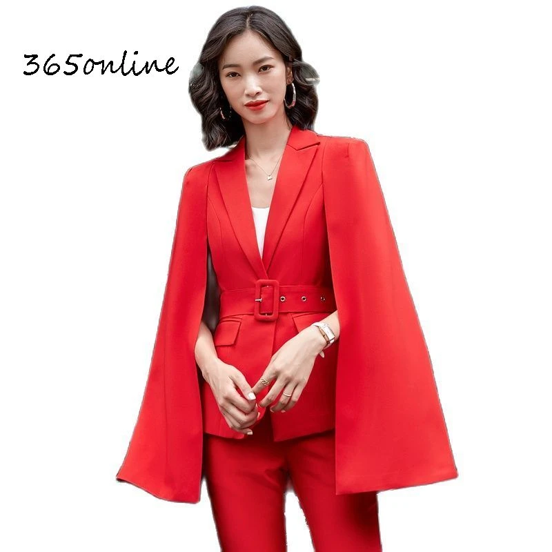 2020 Autumn Winter Fashion Styles Formal Women Business Suits Ladies Office Pantsuits Professional OL Styles Blazers Set Red