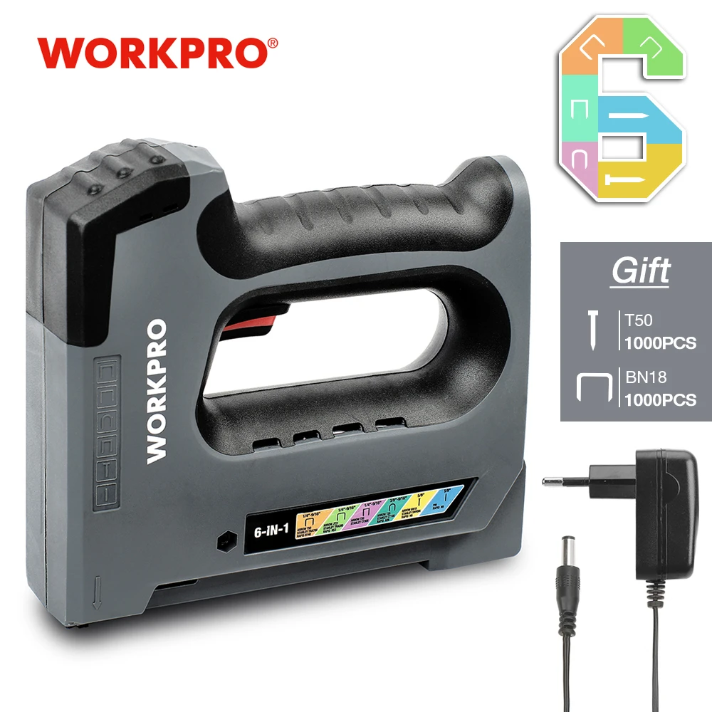 WORKPRO 6 In1 3.6V Heavy Duty Staple Gun Rechargable Cordless Tacker For House Decor Renovations Upholstery, decoration