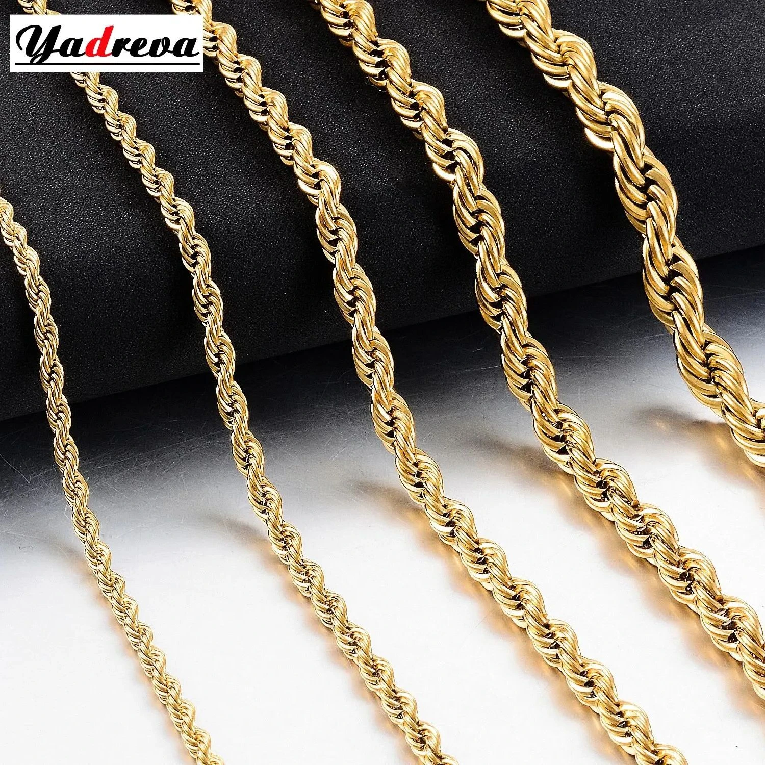 New Gold Stainless Steel Rope Chain 2mm-6mm Fashion Jewelry Ladies Necklace