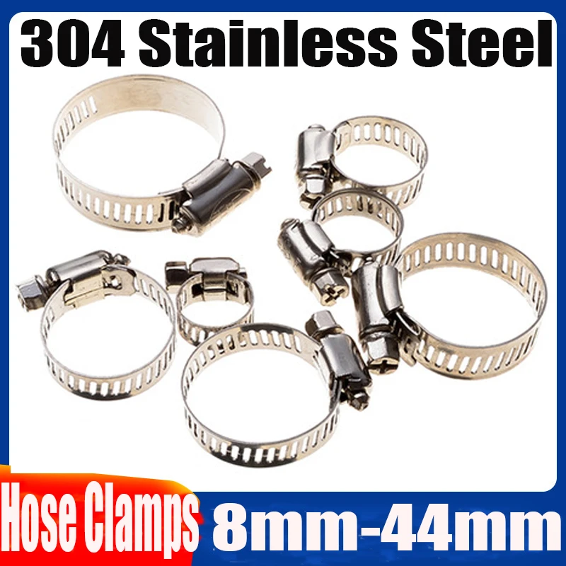 10pcs Pipe Clamps Genuine Stainless Steel Hose Clips Fuel Hose Pipe Clamps Worm Drive Durable Anti-oxidation