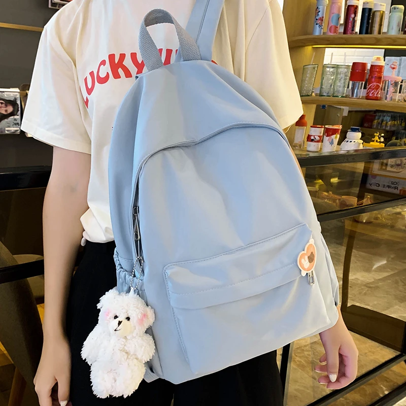 HOCODO Casual Backpacks Women 2021 Solid Color Women Shoulder Bag Nylon Teenage Girl School Bag Trend Backbag Mochilas Female
