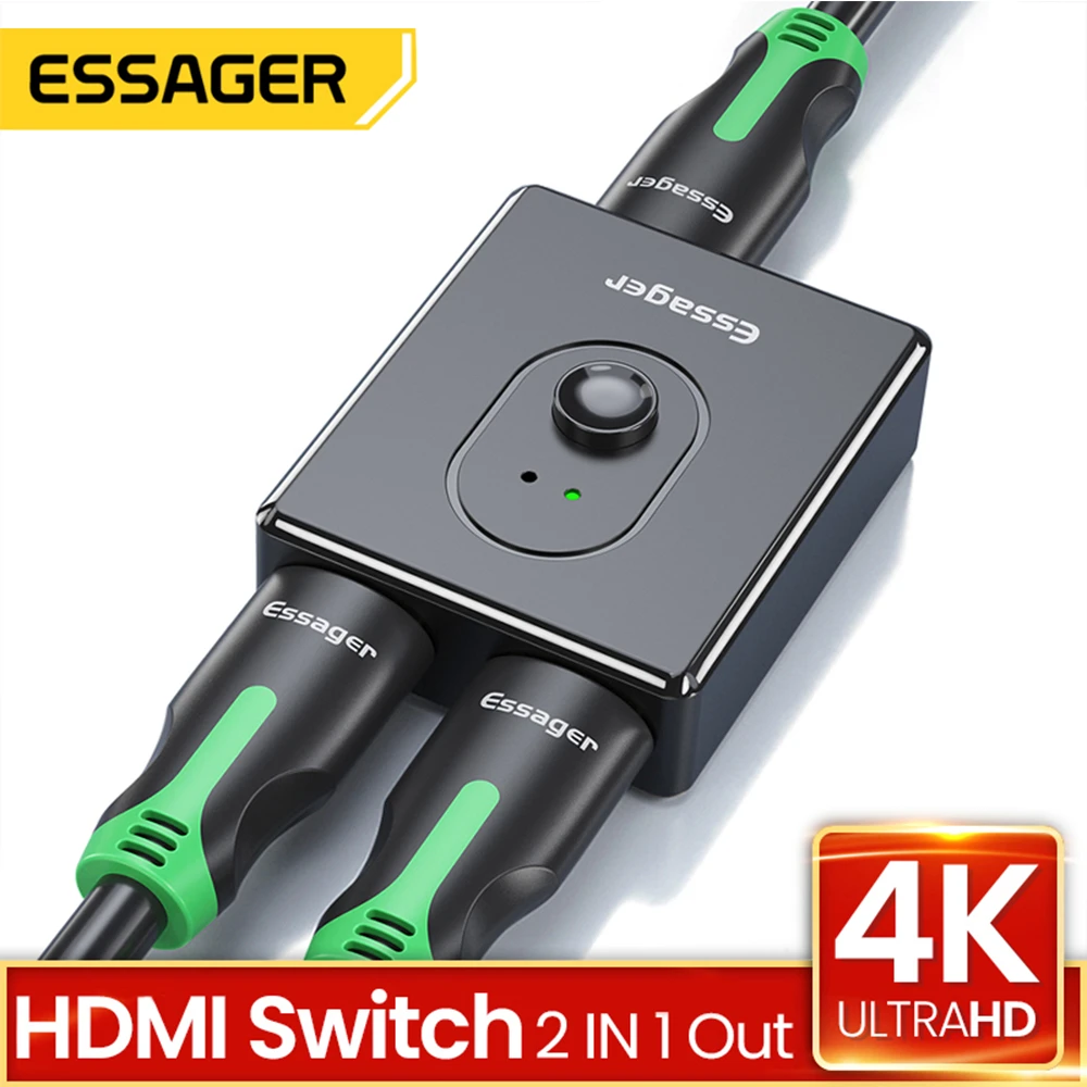 Essager HDMI Splitter HD 4K 1x2/2x1 Adapter HDMI Switch Connector 2 in 1 Out Converter HDMI Switcher For PS4 Xbox TV BOX Laptop