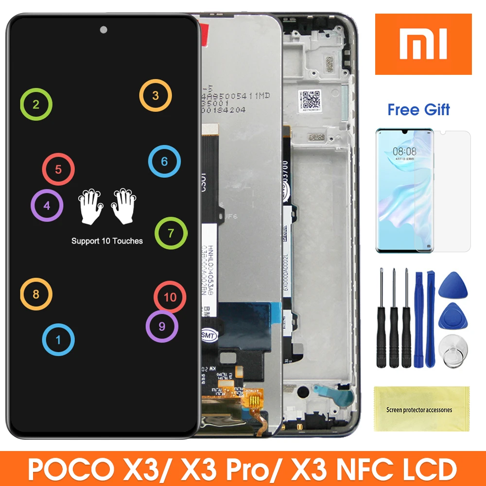 Original POCO X3 Pro LCD For XIAOMI POCO X3 NFC Lcd Display Touch Screen Digitizer Assembly Parts For XIAOMI POCO X3 M2007J20CG