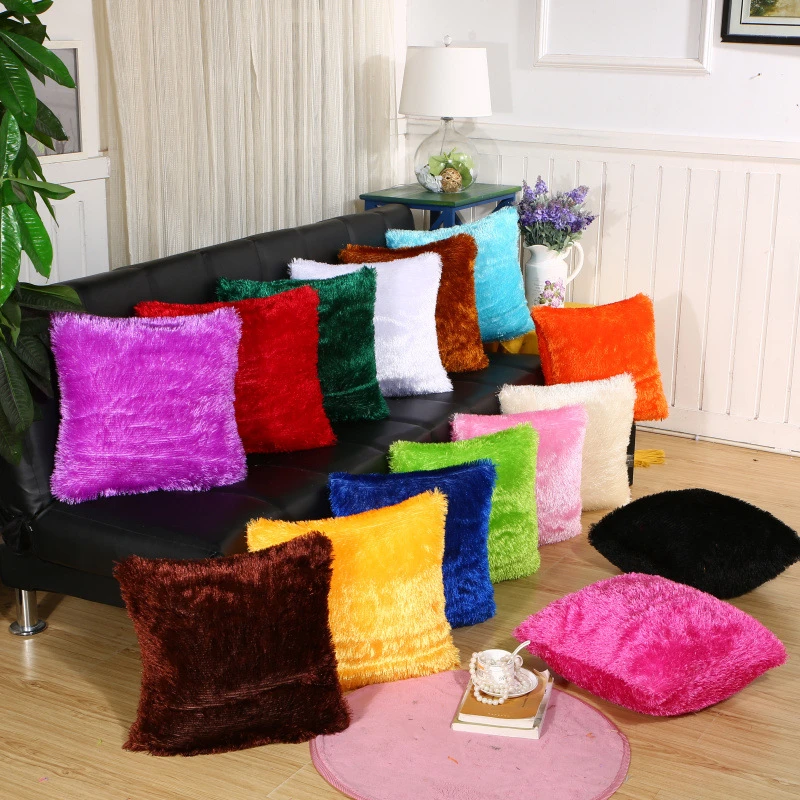 Cushion Cover Pillowcase Soft Fur Plush Shaggy Fluffy Sofa Decorative Cushion Covers 43x43 Home Decor Pillow Covers Living Room