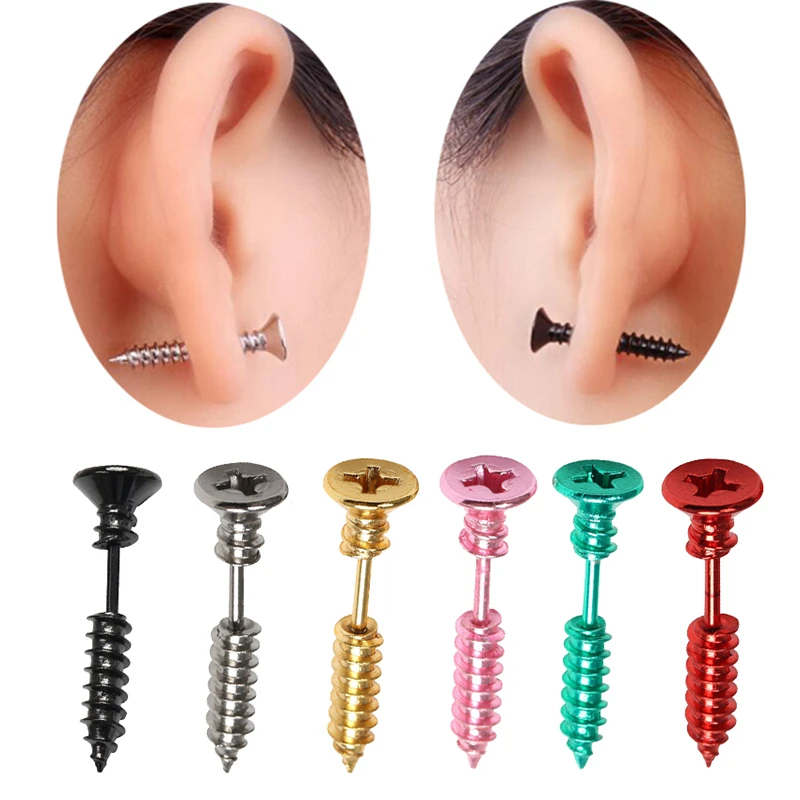 2Pcs Small Spiral Black Earring Women Earrings Jewelry Punk Rock Screw Stud Earrings For Men