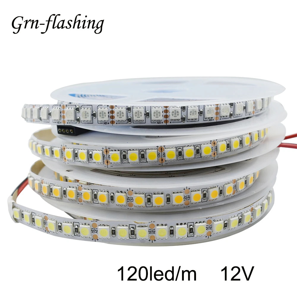 120LED/m 2m 3m 5m SMD 5050 LED Strip Light DC 12V Red Yellow Warm White RGB LED Tape Ribbon Light TV Backlight Home Decoration