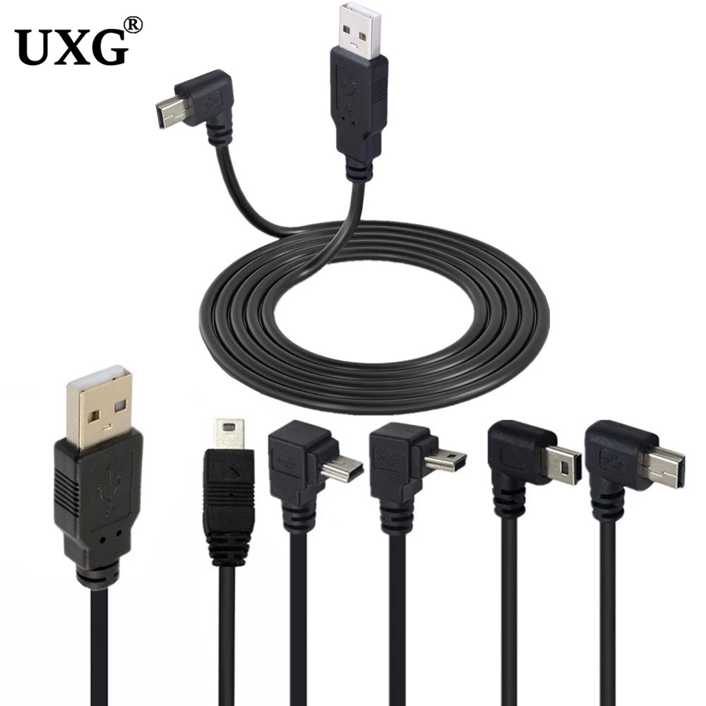 Mini USB B Type 5pin Male UP Down Left Right Angled 90 Degree to USB 2.0 Male Data Cable 0.25m 0.5m 1.5m 3M  5m