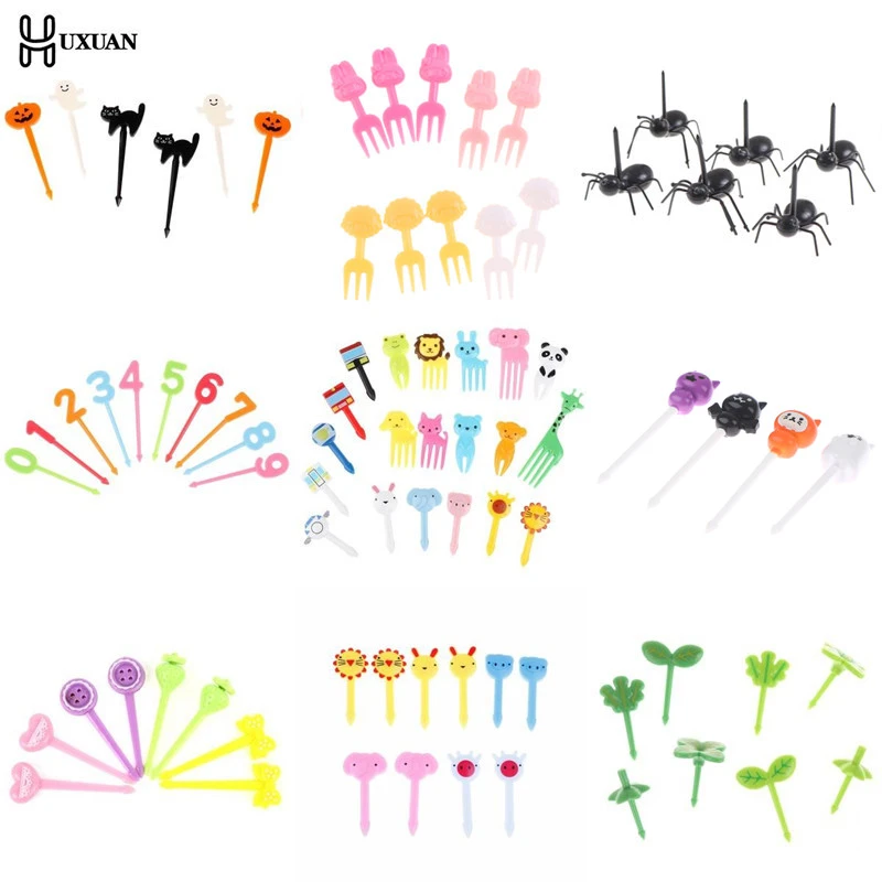 2-24pcs Animal Farm Fruit Fork Mini Cartoon Children Snack Cake Dessert Food Fruit Pick Toothpick Bento Lunches Party Decor