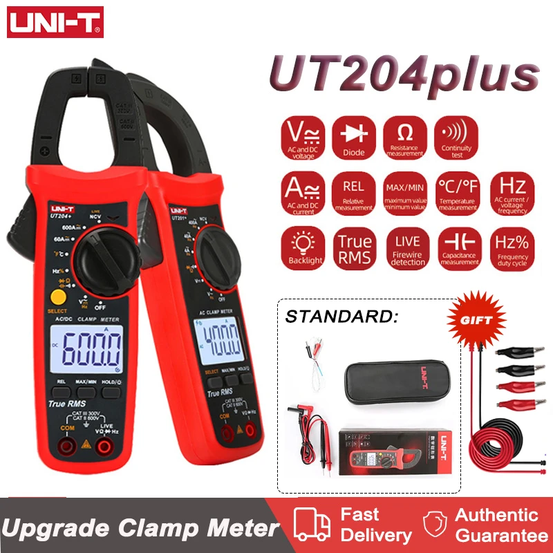 UNI-T LED High Precision Digital Display Clamp Meter Capacitance Frequency Current Voltage MAX/MIN Tester UT204+ Series Meter