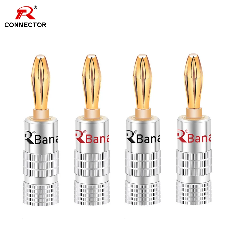 4pcs Banana Connector 4mm Speaker banana plugs 24K gold plated 4mm Banana Jack match with 4mm binding post