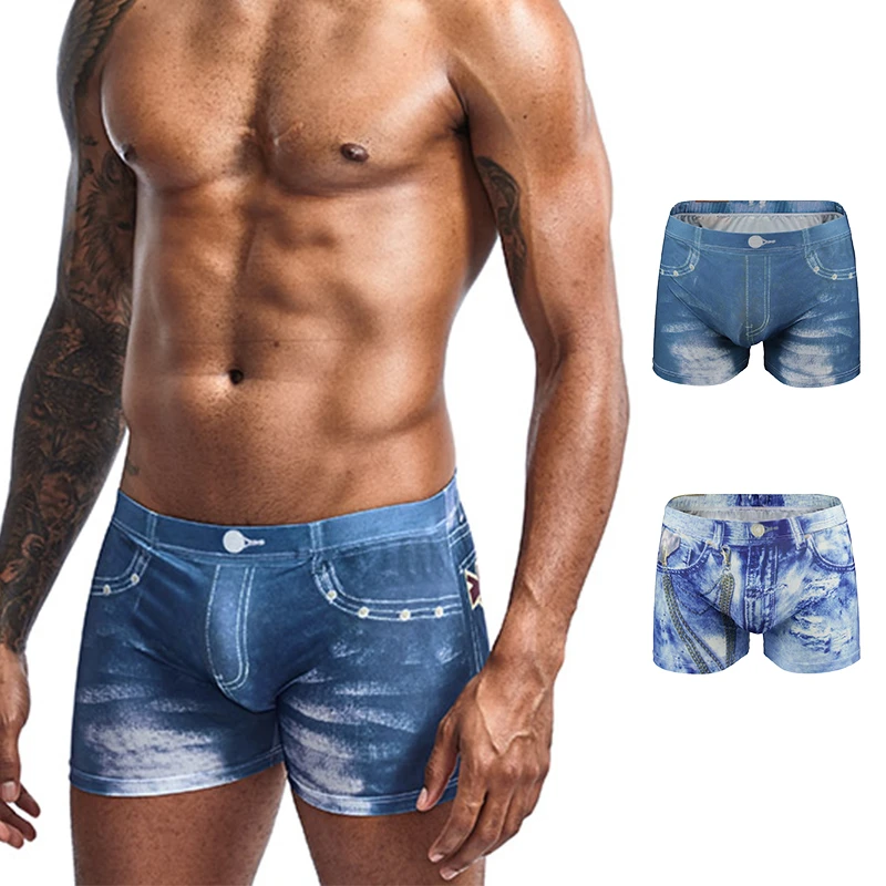 Men Denim Underwear 3D Sexy Boxer Jeans Shorts Classic Print Boxers Mens New Fashion Cowboy Underpants Trunks Brand Underpants