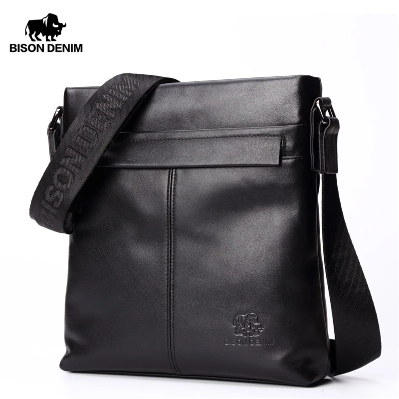 BISON DENIM Brand Men Shoulder Bag Genuine Leather 10.5