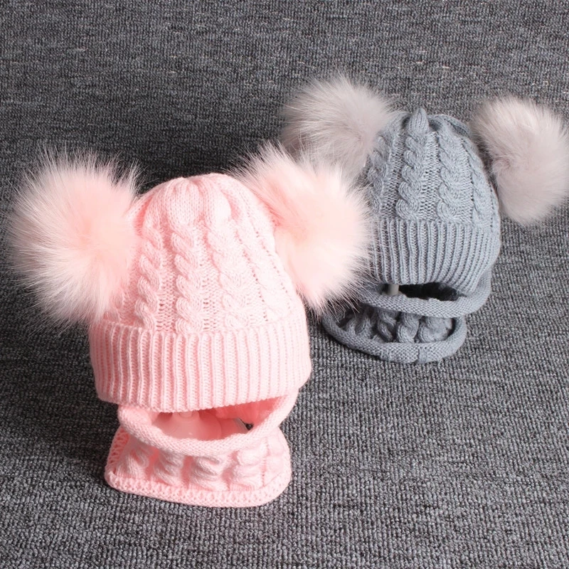 Newborn Baby Hat Scarf Set Pompom Cartoon Infant Baby Girl Boy Winter Hat For Kids Warm Knitted Children Boys Girls Beanie Cap