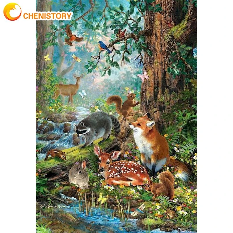 CHENISTORY Frame Forest And Animal Painting By Numbers DIY Oil Paints Kits Drawing On Canvas Home Room Decor Wall Art Pictures