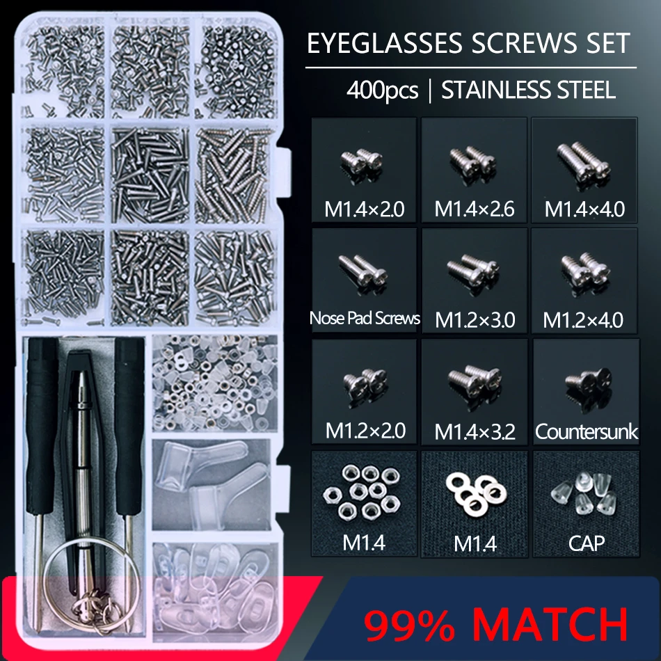 COLOUR_MAX Screws Nuts Nose Pad Optical Repair Tool Assorted Kit For Eyeglass Sun Glasses